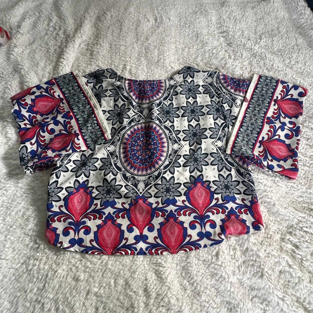 Boho Festival Chic Paisley Medallion Flare Sleeve Blouse